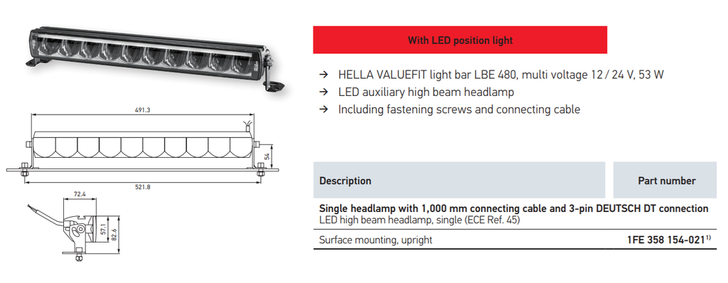 HELLA LIGHT BAR WITH STRIP LBE 480 LED